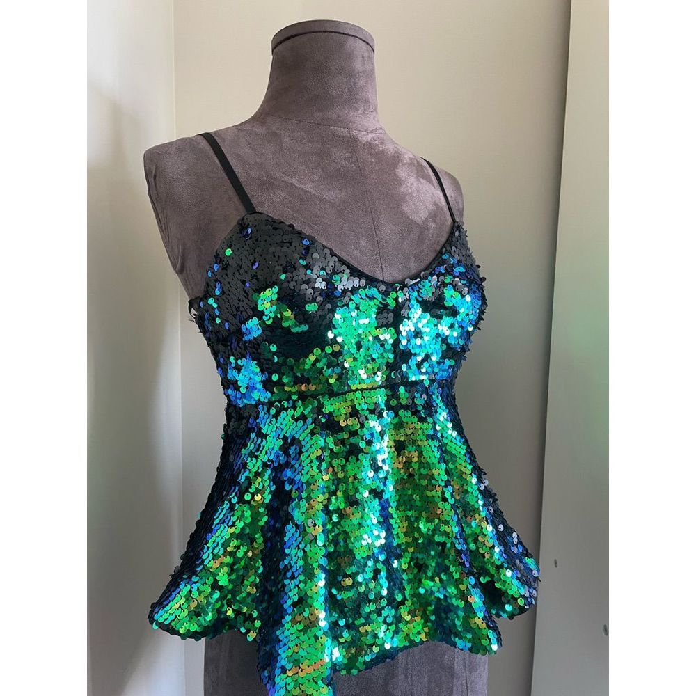 Green Sequin Spaghetti Strap Cami